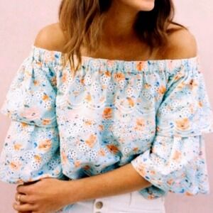 Anthropologie Laia Ashtabula Micro-Floral Eyelet Off-the-Shoulder Women's Top S